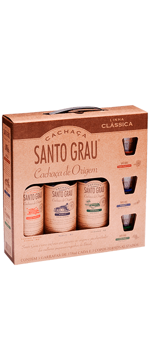 Kit 3 Cachaças Santo Grau 375 ml + 3 Copos